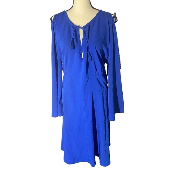 NWT Asos Curve Royal Blue Midi Dress Sz 24 Open Sleeve Tassles - Picture 1 of 11
